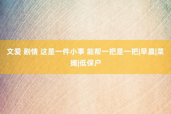 文爱 剧情 这是一件小事 能帮一把是一把|早晨|菜摊|低保户